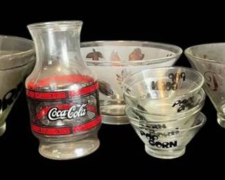 Vintage Glass Popcorn Bowls CocaCola Pitcher