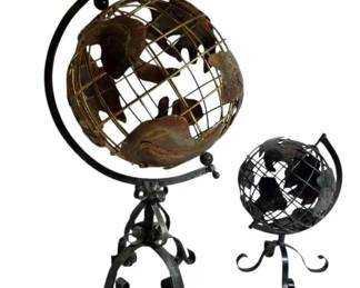 Two Vintage Metal Brass Globes  Both Spin