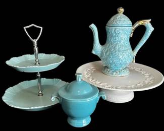 Turquoise White Ceramic Serving Dishes  Including Fiestaware