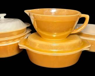FireKing Peach Luster Casserole Dishes  Mixing Bowl