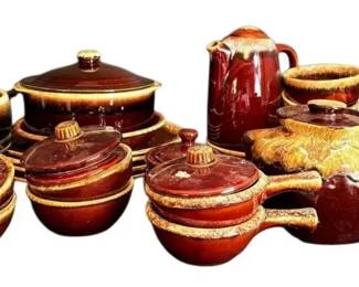 Brown Glazed Hull And Pfaltzgraff Stoneware Dishes, Plates, Bowls, Etc 