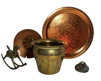 Copper Brass Rocking Horse, Ashtray, and Other Decor