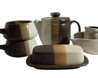 McCoy Pottery Sandstone Serving Pieces Teapot, Butter Dish,  More