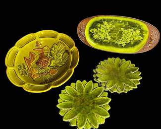 Vintage Green Themed Pottery Serving Dishes