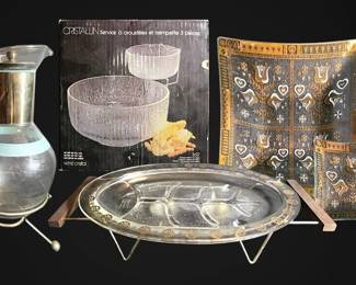 MCM Entertaining Pieces Porter Square Glass Trays, Coffee Carafe, Warming Tray,  Chip Dip Set