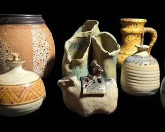 Studio Art Pottery Pieces Vases, Oil Lamps,  More