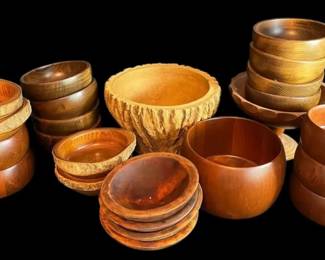 Wooden Carved Bowls, Cake Platter, More