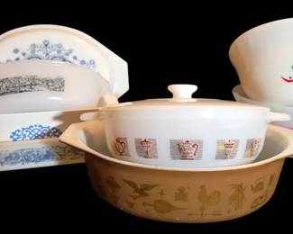 Pyrex Early American Casserole Dishes, Glasbake Currier  Ives,  More Bakeware