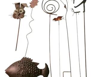 Metal Fish Lantern Wroght Iron Hummingbird, Rabbit,  More Garden Stakes