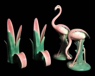 Will George California Pottery Flamingo Figurines Palm Candleholder