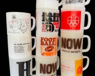 Collectible Vintage Advertisement Milk Glass Mugs
