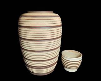 White And Brown Ribbed Pottery