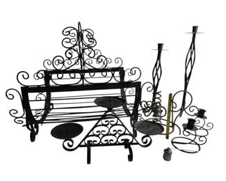 Black Scrollwork Metal Log Rack, Candleholders More