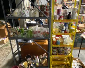 lots of drinking glass sets and coffee mugs