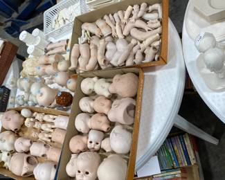 large lot of ceramic doll parts