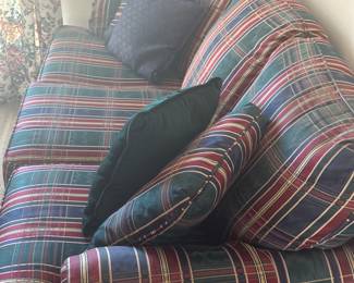 plaid upholstered sofa