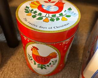 vintage metal canister from a "Twelve Days of Christmas" set