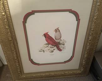 framed print of a male and female Northern Cardinal