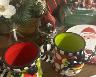Mud Pie holiday mugs, Christmas decorations