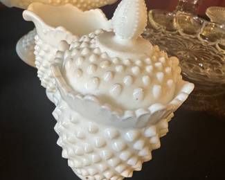vintage Fenton Hobnail Milk Glass candy dish with a lid