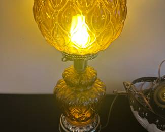 vintage amber glass double globe hurricane table lamp