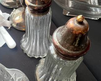 vintage Leonard Japan crystal and silver-plated salt and pepper shakers