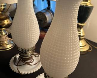 vintage white milk glass hobnail boudoir hurricane lamps