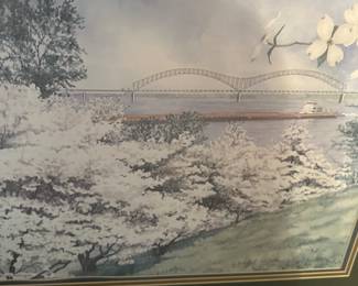 Framed art print titled "Riverview I" by local Memphis artist Elaine Neeley