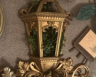 Vintage gold lantern wall pocket planter