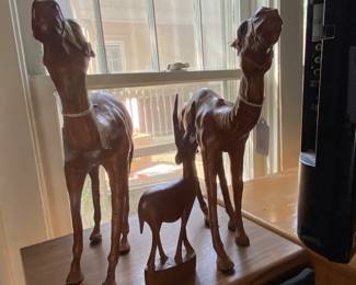 Leather wrapped camel statues, 12 inches tall