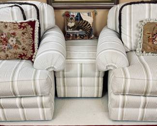 Sherrill Furniture Pinstripped Living Room Chairs and Ottoman