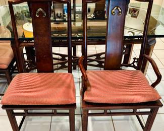 1980s White Furniture Mandarin Mahogany & Burl Ming Chinoiserie Dining Chairs
