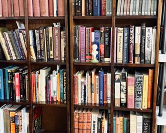 Wood Bookshelves (2) and Large Selection of Books.