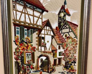 Framed Crewel Embroidered Needlepoint.