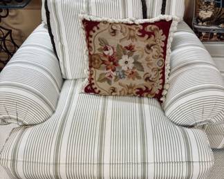 Sherrill Furniture Pinstripped Living Room Chairs and Ottoman