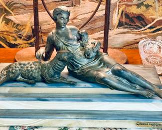 Art Nouveau " Poesie Pastorale " Sculpture C 1900 By Ruffony Shepherdess & Sheep