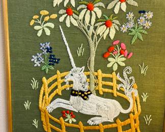 Mid Century "Unicorn in Captivity" Needlepoint.