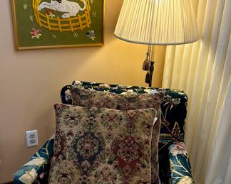Vintage Mid Century Upholstered Chair and Ottoman