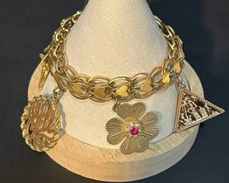 14K Gold Charm Bracelet with Multiple Charms 44.7g