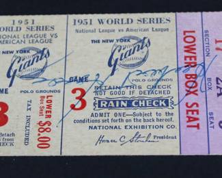 1951 World Series Ticket Signed Herbert Hoover