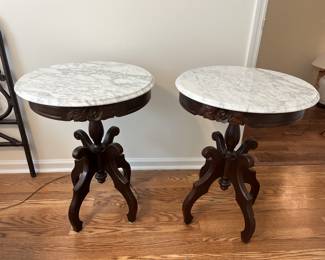 $450 Pair of antique Victorian marble top side tables; 29" H x 22"