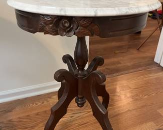 $450 Pair of antique Victorian marble top side tables; 29" H x 22"