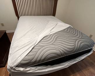 $250 Solid wood Mission style queen headboard & frame, NICE Sealy Hybrid Mattress, and Boxspring