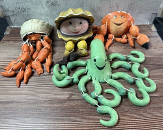 Adorable Lot Of 4 Marine Life Wooden Figurines 
