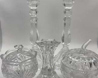Crystal Candlesticks And Crystal Containers 