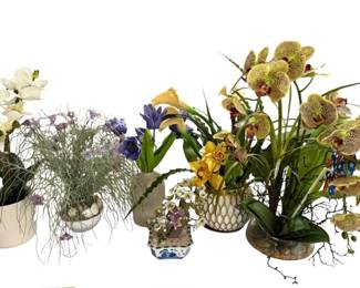 Lot Of Artificial Flowers With Pots 