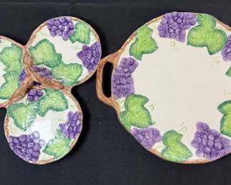 Vintage 1989 Fitz and Floyd Grape Arbor Platter And Divided Serving Dish