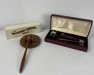 Lot of 4 Gavels Horn USA Gavel, Engraved Presentation Gavels L.C. Collister, Small Gavel with Ca