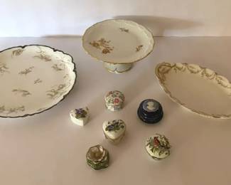 Antique Vintage Porcelain Lot  Limoges Plates, Compote, and Trinket Boxes