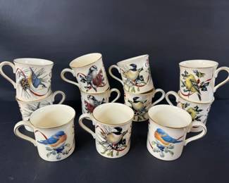Set of 11 Lenox Porcelain Bird Mugs Songbirds with Gold Trim